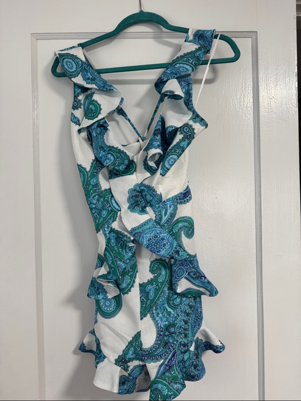Luxxel White Romper with Teal and Blue Paisley Print